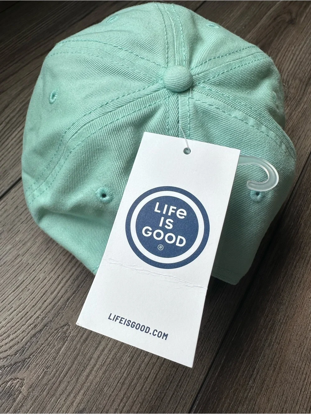 Life is Good Seafoam Blue Dog Embroidered Baseball Cap Hat, NWT
